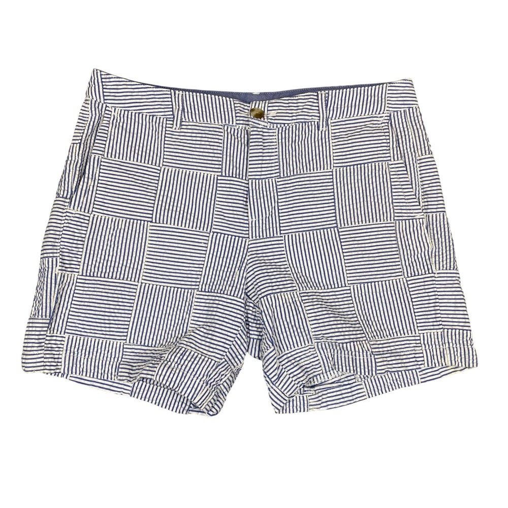 L.L.Bean Favorite Fit Patchwork Seersucker Striped Shorts Women 8 Blue White